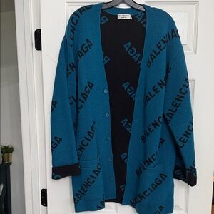 Balenciaga Blue Cardigan with Black Accents